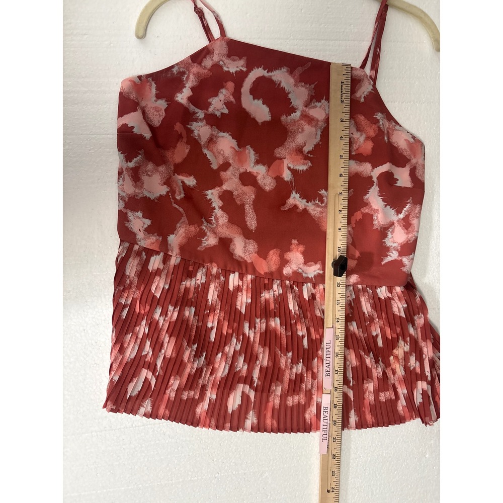 Nine West Cami Top Women Size L Rust Abstract Print Pleated Hem Spaghetti Strap - Picture 8 of 8